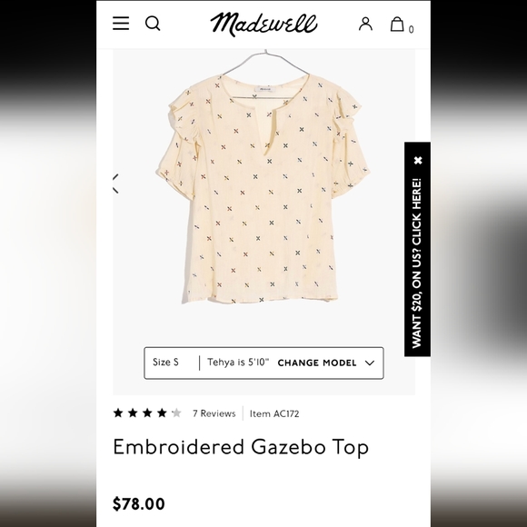Madewell Cream Embroidered Short Sleeve Gazebo Top Sz Medium - Picture 10 of 10